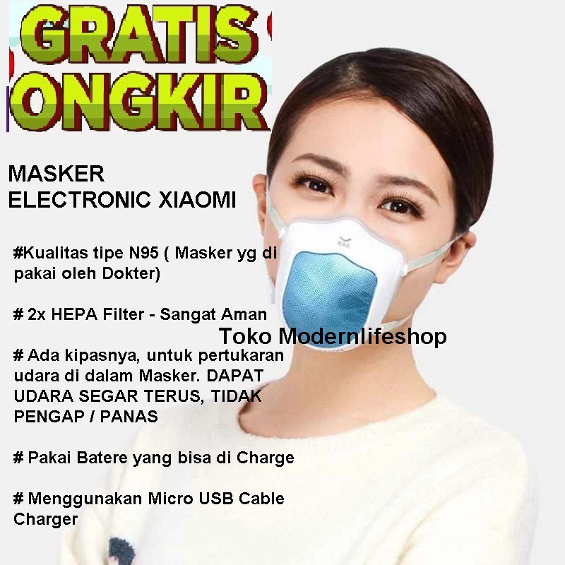 Xiaomi Masker Udara Electric Mask Murah HEPA Filter USB Rechargeable Pakai Batere Masker Elektronik