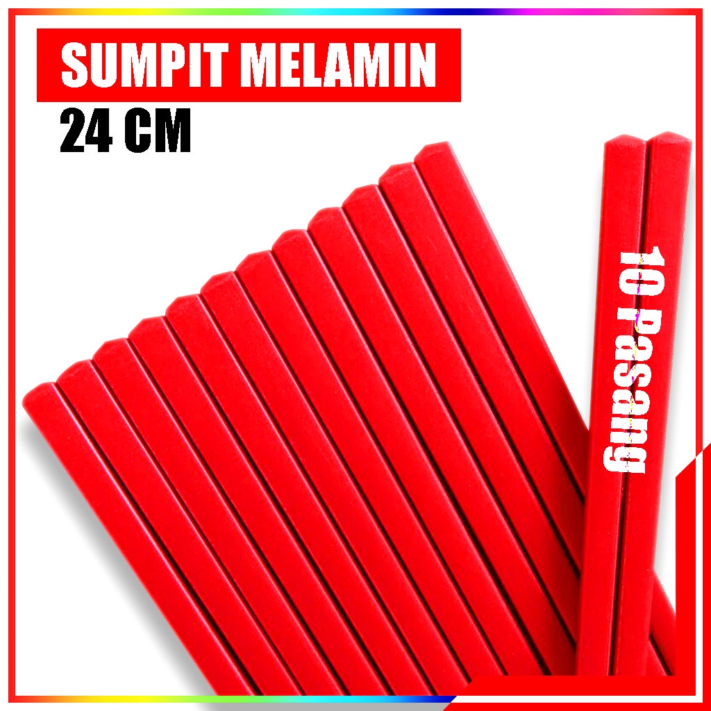 Sumpit Melamin Makapal Set Isi 10 Pasang / Sumpit Makan Sumpit Mie Gading Panjang 24 cm / Sumpit Makapal 24 cm Isi 10 Pasang