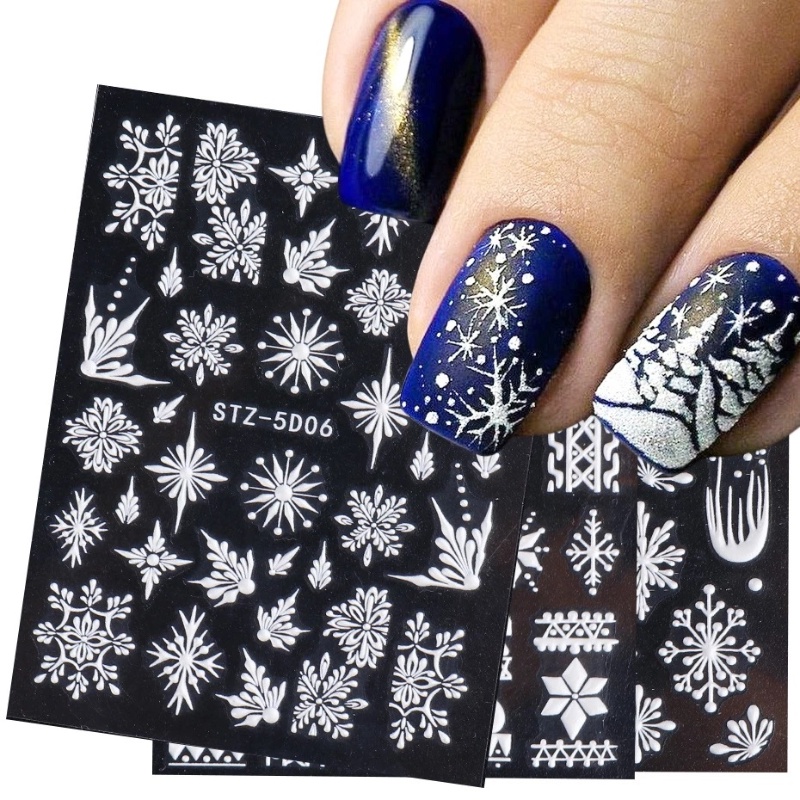 [ 1Pc 5D Winter Snowflower Nails Sticker  Art Decorations Nail Makeup Tools for Girls ]