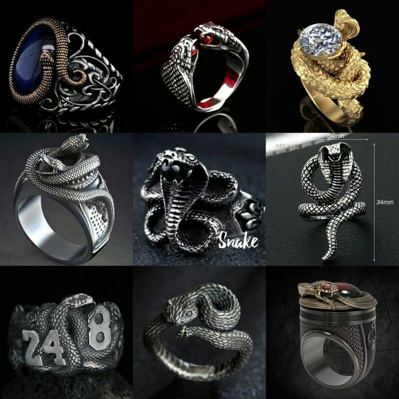 Cincin pria tengkorak punk ular style men ring snake series