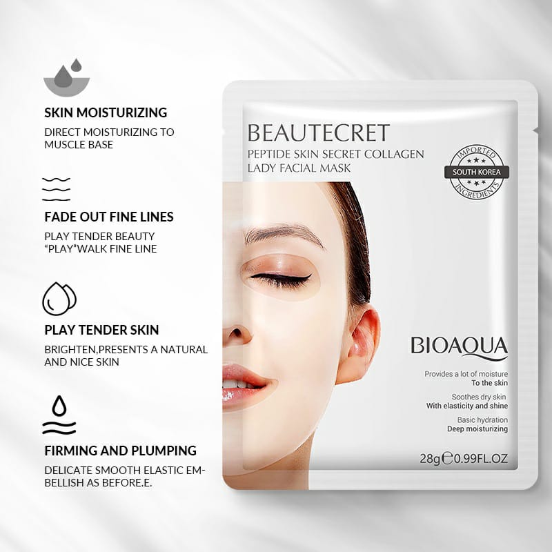 BPOM BIOAQUA Masker sheet mask Peptide Skin Secret Collagen Moisturizing Face Mask 28g / Organik Wanita / BS