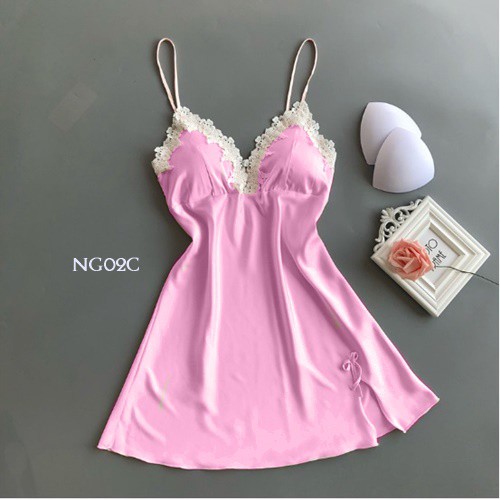 [PRODUK TERLARIS] BAJU TIDUR WANITA DEWASA LINGERIE SEXY HOMEDRESS SATIN PINK NG02C