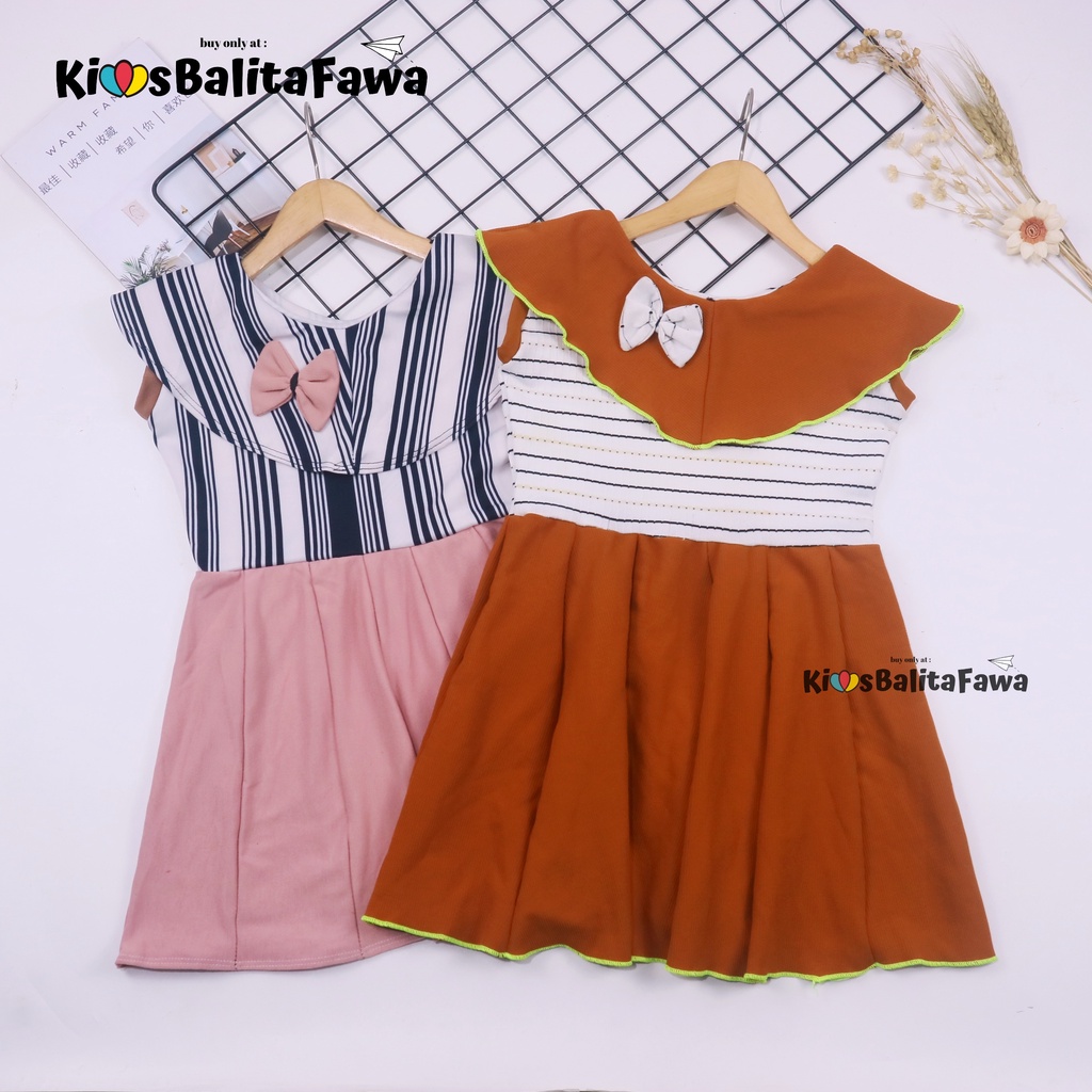 Dress Evelin uk 3-4 Tahun / Baju Anak Perempuan Atasan Model Dres Cewek Gaun Pesta Motif Polos Bunga