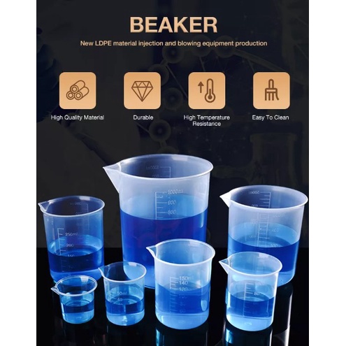 Plastic Beaker Gelas Takar Lab Kimia Laboratorium Gelas Kimia Plastik 25ML 50ML 100ML 500ML 1000ML