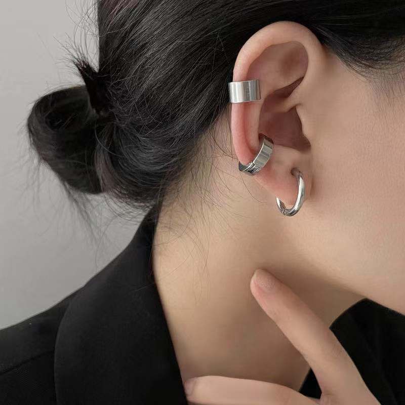 Three piece ear clip female trend sweet cool personality Street ear Button Earrings without ear holes