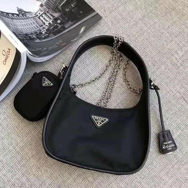 TAS PRADA LENGKAP BOX - ORIGINAL PRODUK - TAS WARNA HITAM PRADA - TAS SELEMPANG PRADA MILANO