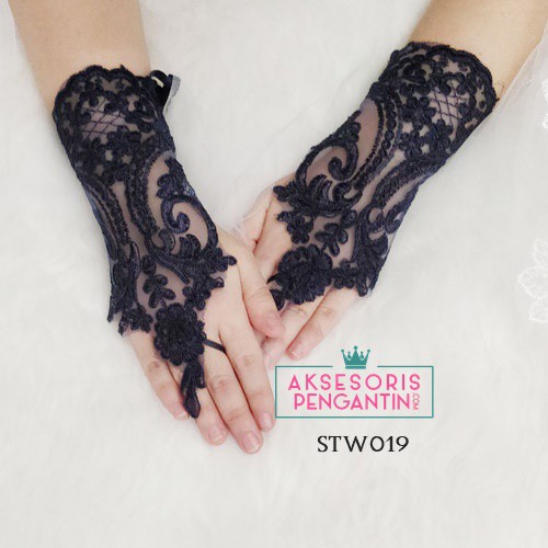 [LIMITED STOCK] SARUNG TANGAN LACE AKSESORIS PENGANTIN WEDDING GLOVES NAVY STW019