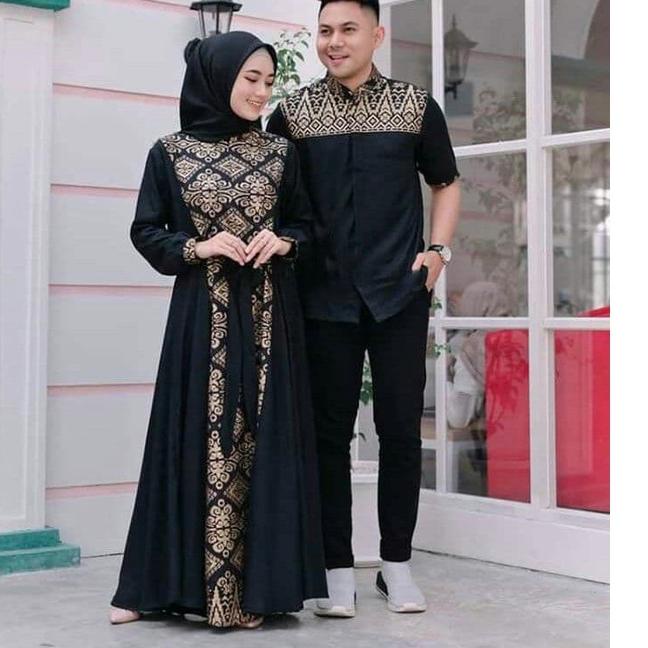(TERLARIS) set dress gamis couple baju couple pasangan gaun pesta muslimah batik couple modern baju 