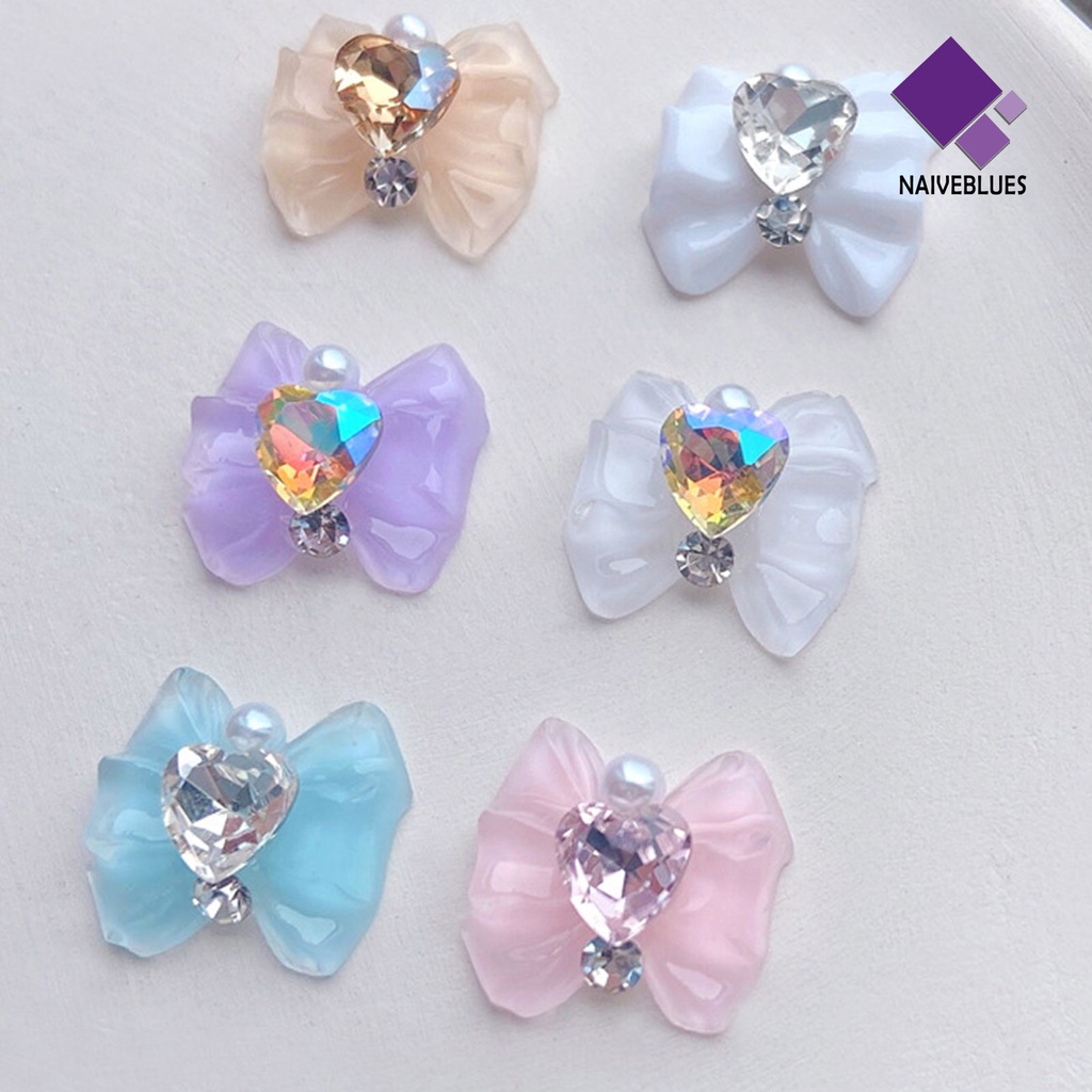 Naiveblue &gt; 10Pcs / Set Charms Charms Bentuk Hati / Pita Untuk Dekorasi Nail Art / Manicure DIY