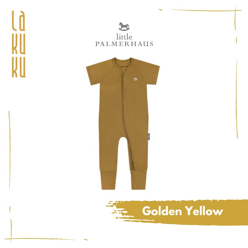 Lakuku - Little Palmerhaus Sleep and playsuit Setelan Piyama Baju Tidur Anak Bayi Sleepsuit zipper Lengan pendek Celana Panjang-Golden yellow
