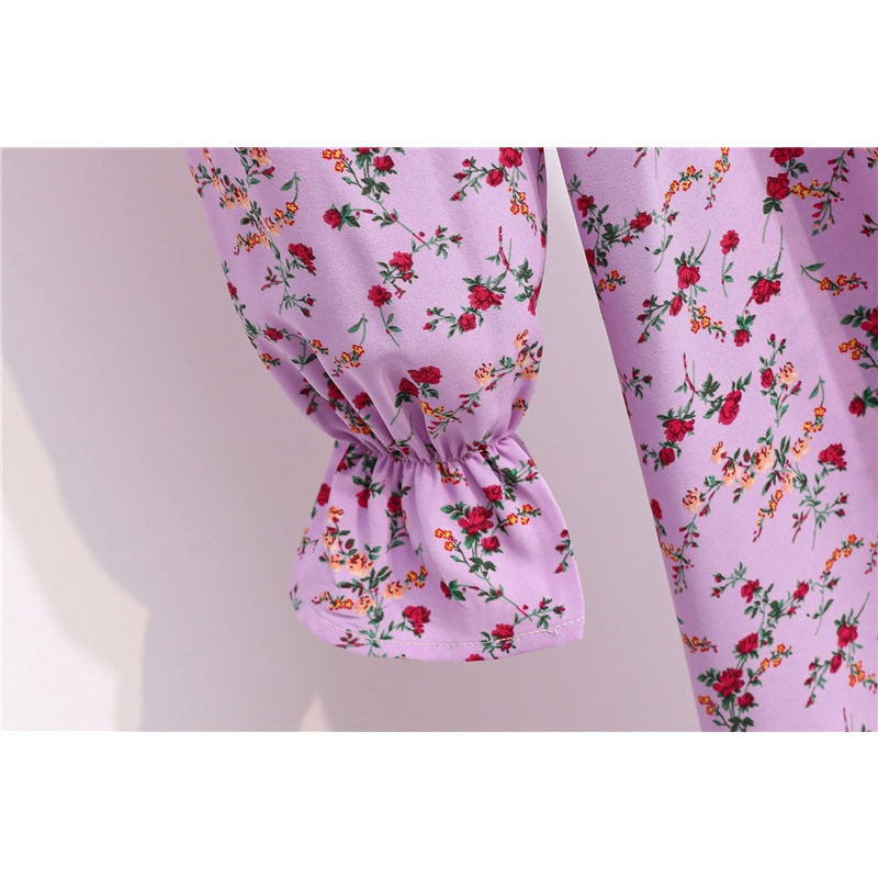 New 2022 COD Fashion Korean Women Dress Ungu Gaun Midi Bunga Untuk Wanita Busana Musim Panas Gaun Lengan Panjang Gaya Korea 2023