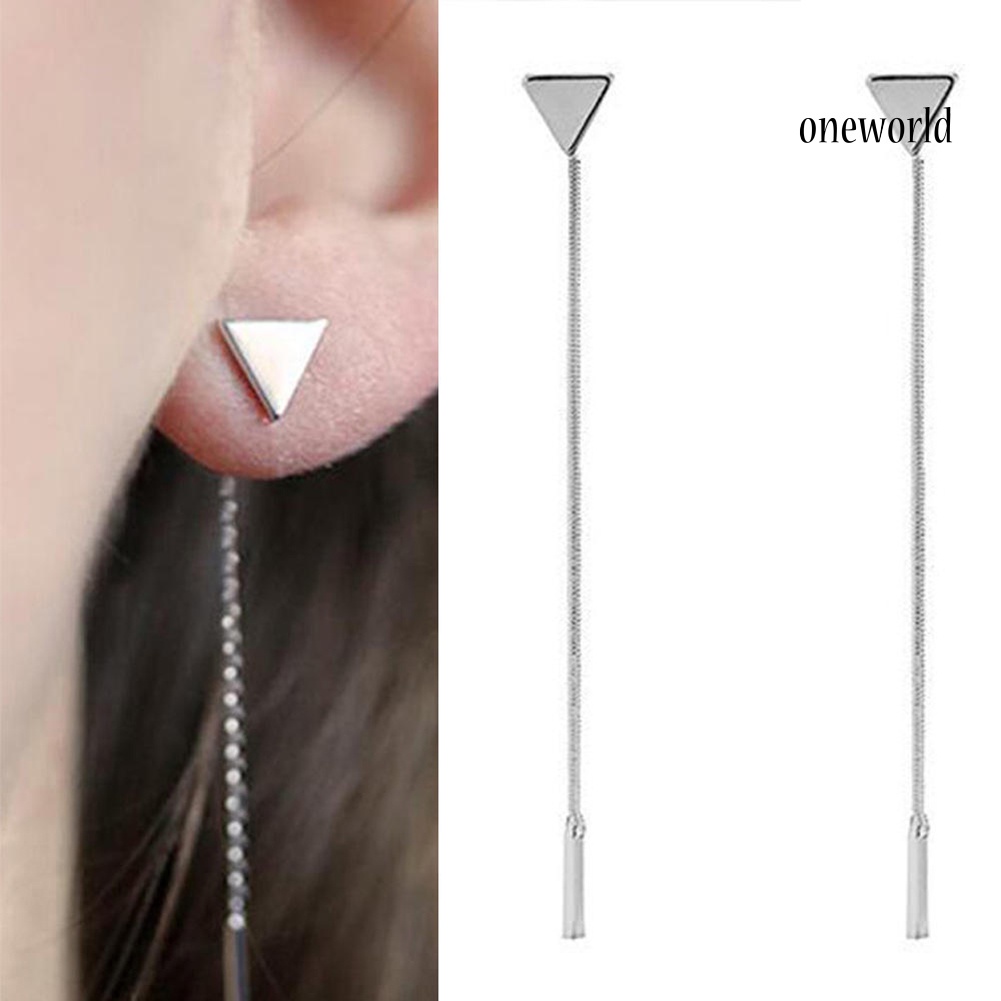 OW@ Women Fashion Geometric Triangle Stud Earrings Long Tassel Party Jewelry Gift