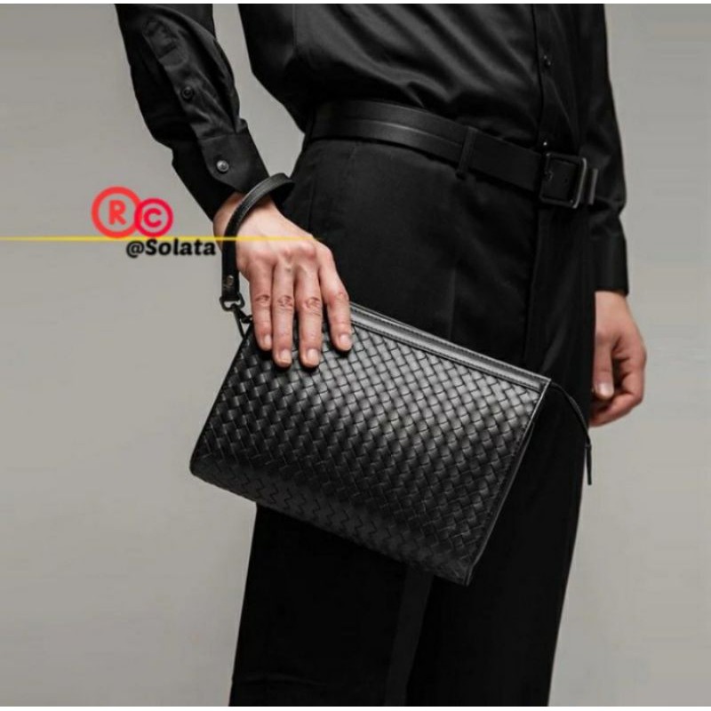 Handbag kulit anyam pria wanita / Clutch import / Handbag anyam