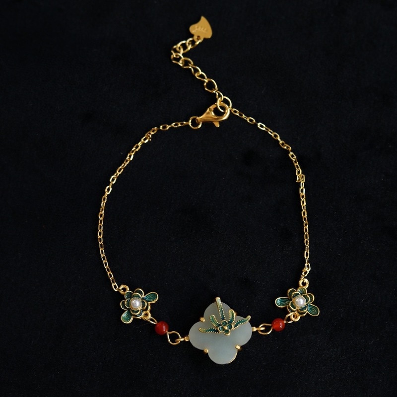 Retro Chinese Style Clover Bracelet Painted Bracelet
