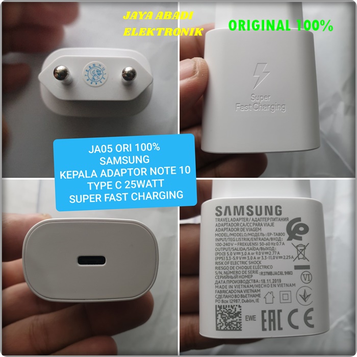 J05 SAMSUNG ORIGINAL BATOK KEPALA CHARGER 3A 25 WATT NOTE SUPPORT FAST CHARGING TYPE C TO C FLASH CASAN BARANG BERKUALITAS TINGGI BISA SEGALA ANDPHONE YANG MENGGUNAKAN TYPE C DAN KABEL C TO C asli universal multi adaptive charge quallcomm support volt