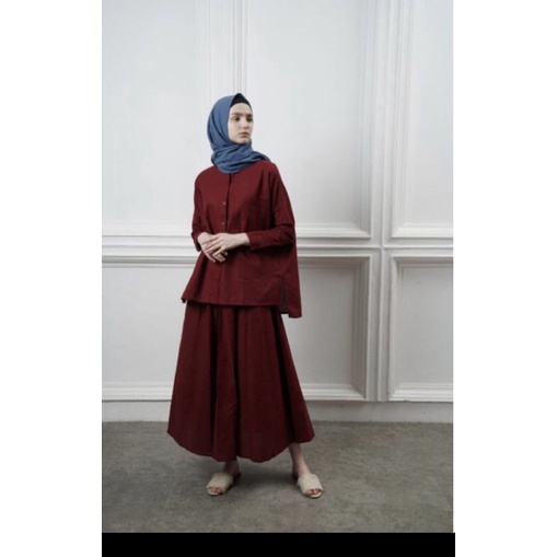 Linen Skirt Set in maroon by Masa official
