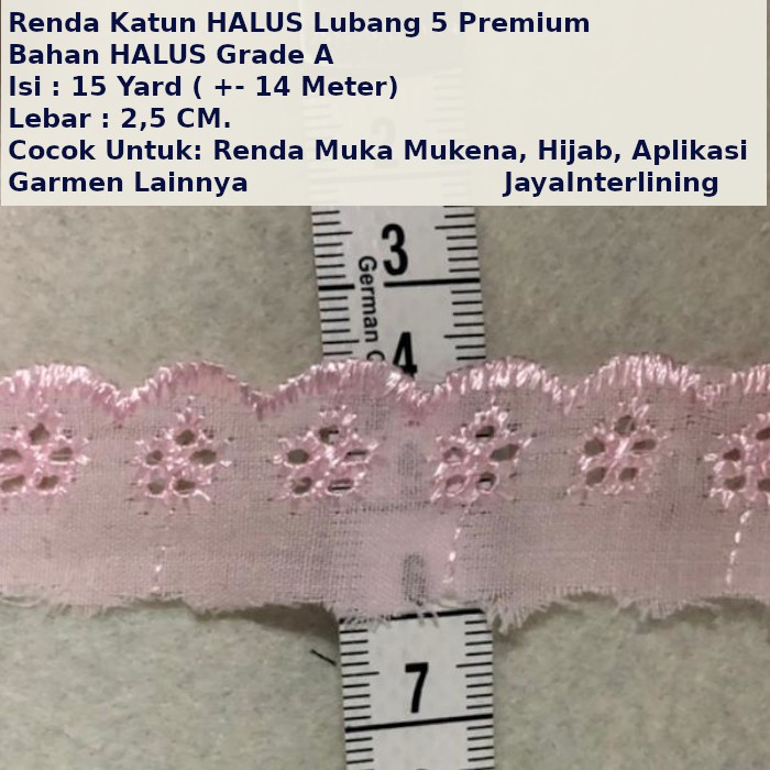 Renda Katun HALUS Lubang 5 Lebar 2,5cm  Premium