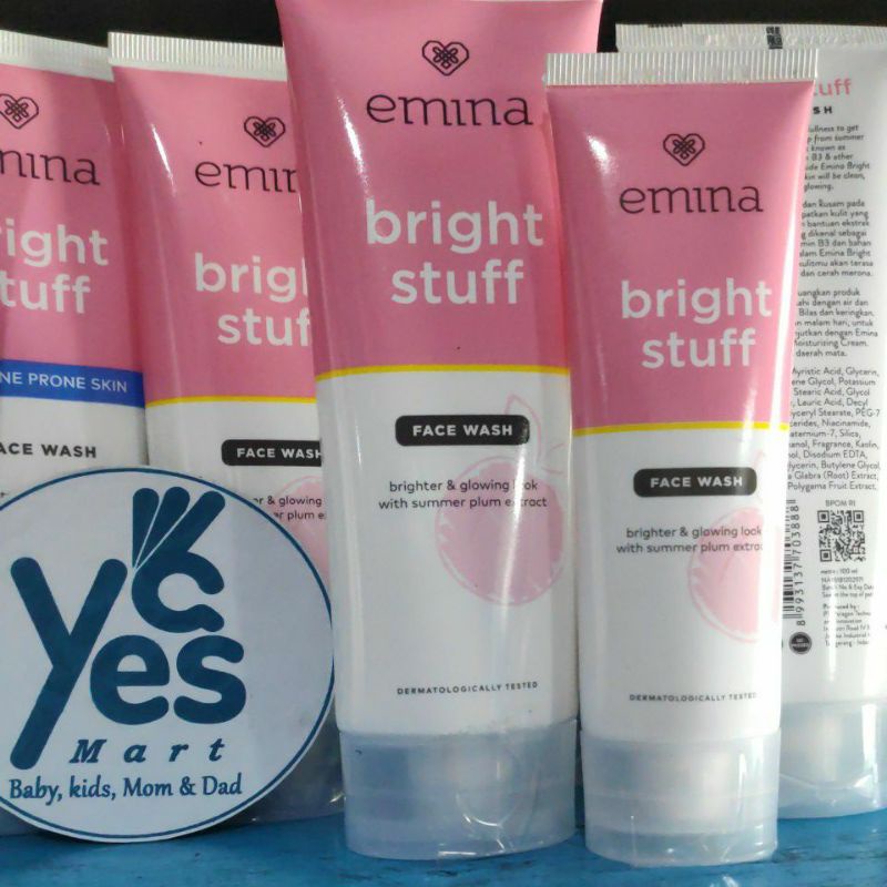 Emina Bright Stuff Face Wash 100 ml 50 ml For Acne Prone Skin Whip Sabun Cuci Muka Wajah Kulit Normal Berminyak Berjerawat