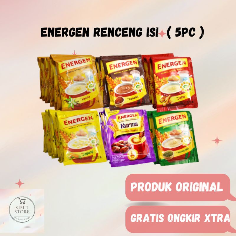 

ENERGEN sereal renceng cokelat vanila kacang hijau jagung kurma jahe 32gr