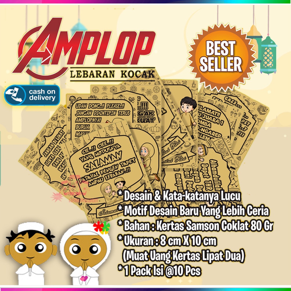 (1 PACK ISI 10 PCS ) Amplop Lebaran Kocak Lucu Motif &amp; Kata-Kata Lucu Amplop Angpau Idul Fitri Angpao