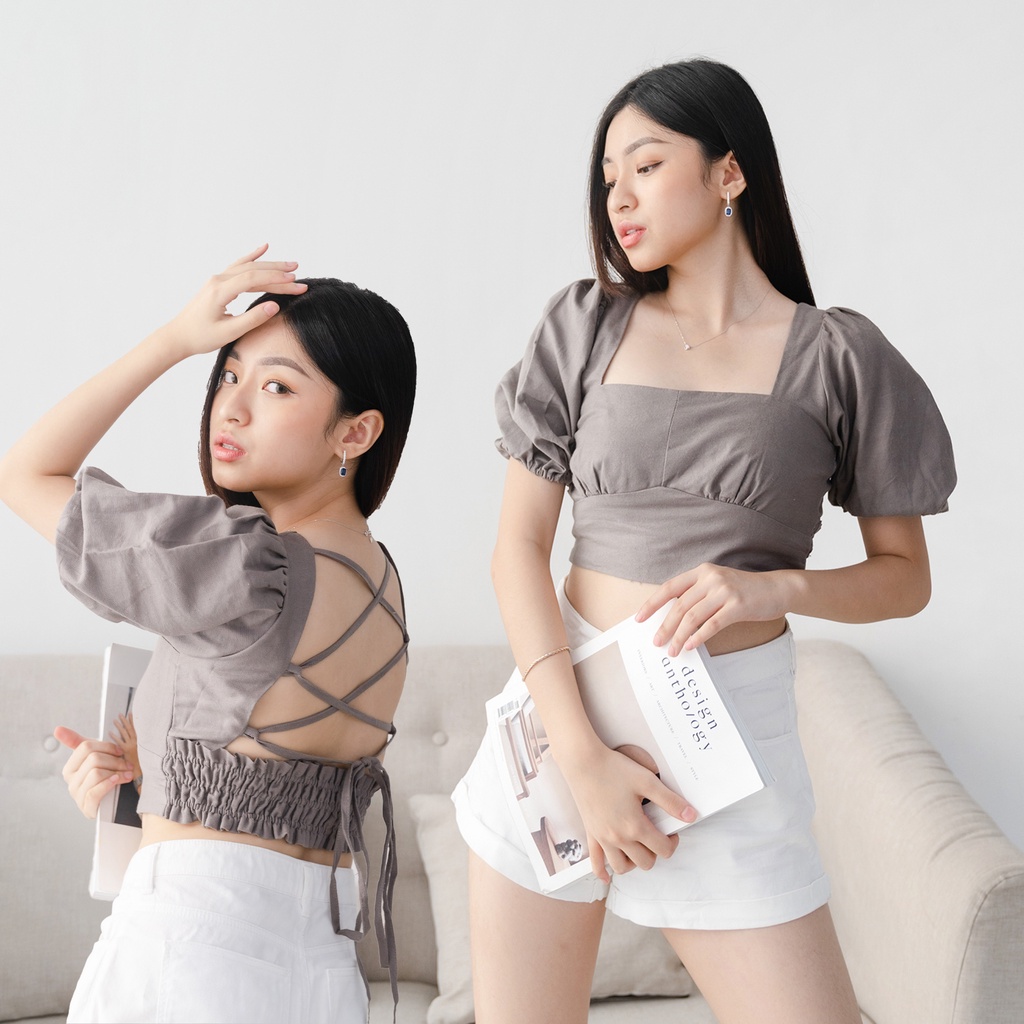 [ENAM] ESTILLE Puffy Backless Top / Backless Top / Crop Top Wanita