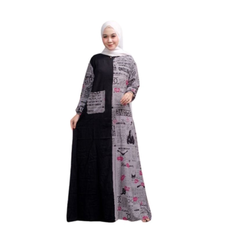 gamis rayon motif koran terviral terlaris