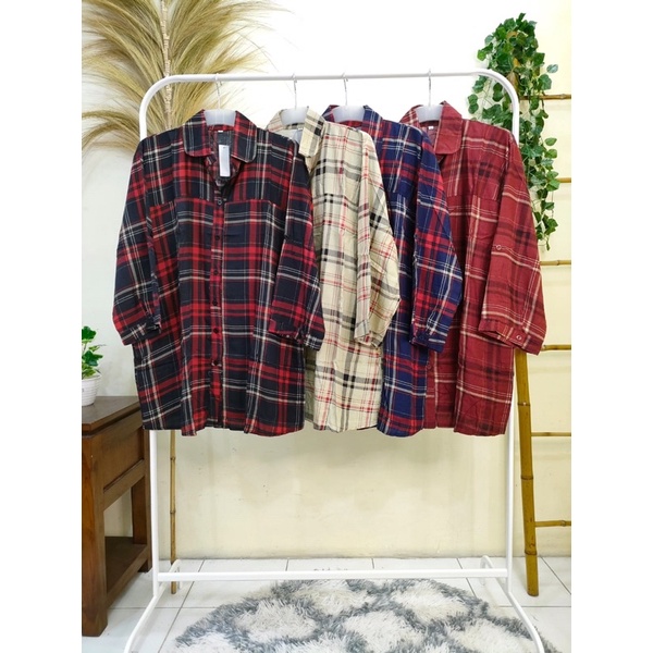 HEM ICUS RAYON MOTIF KOTAK BULBERRY BIG SIZE HEM IMPORT LD 130 BAJU BESAR FASHION HEM TUNIK BAJU JAL