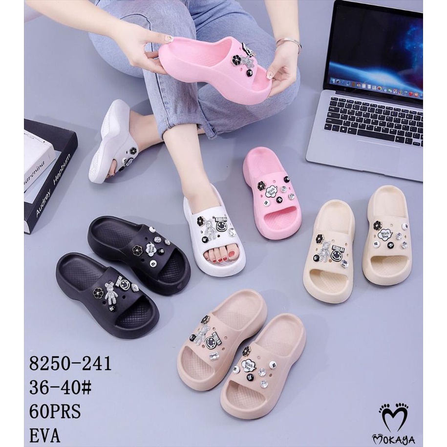 Sandal Wedges Eva Fuji Jelly Jibbitz Bear Bling Wanita Platform Tebal Super Ringan Empuk Cantik Trendy Import Mokaya / Size 36-40 (8250-241)