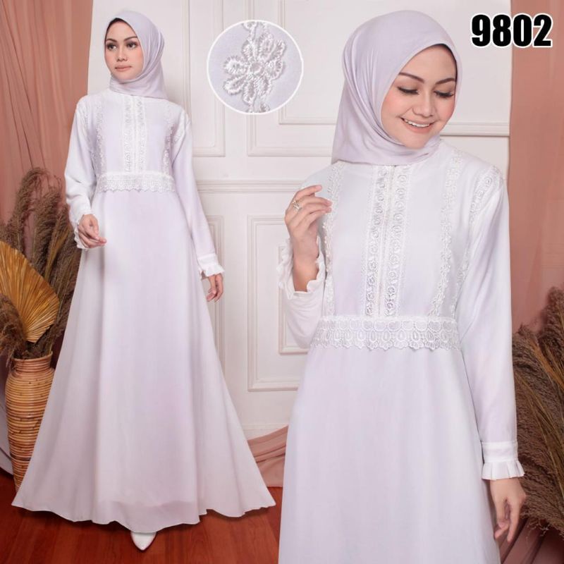 gamis putih jumbo 9802 ,  gamis seragam ,gamis sifon ,gamis lebaran , gamis cantik , gamis murah , t