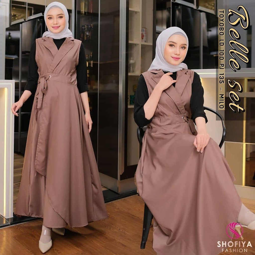 SETELAN WANITA BELLE SET BL BAHAN TOYOBO ( OUTHER ) SPANDEK (INNER) SETELAN WANITA KEKINIAN TERBARU 2023 SET BAJU MUSLIM WANITA ONE SET WANITA ONE SET WANITA KOREAN STYLE