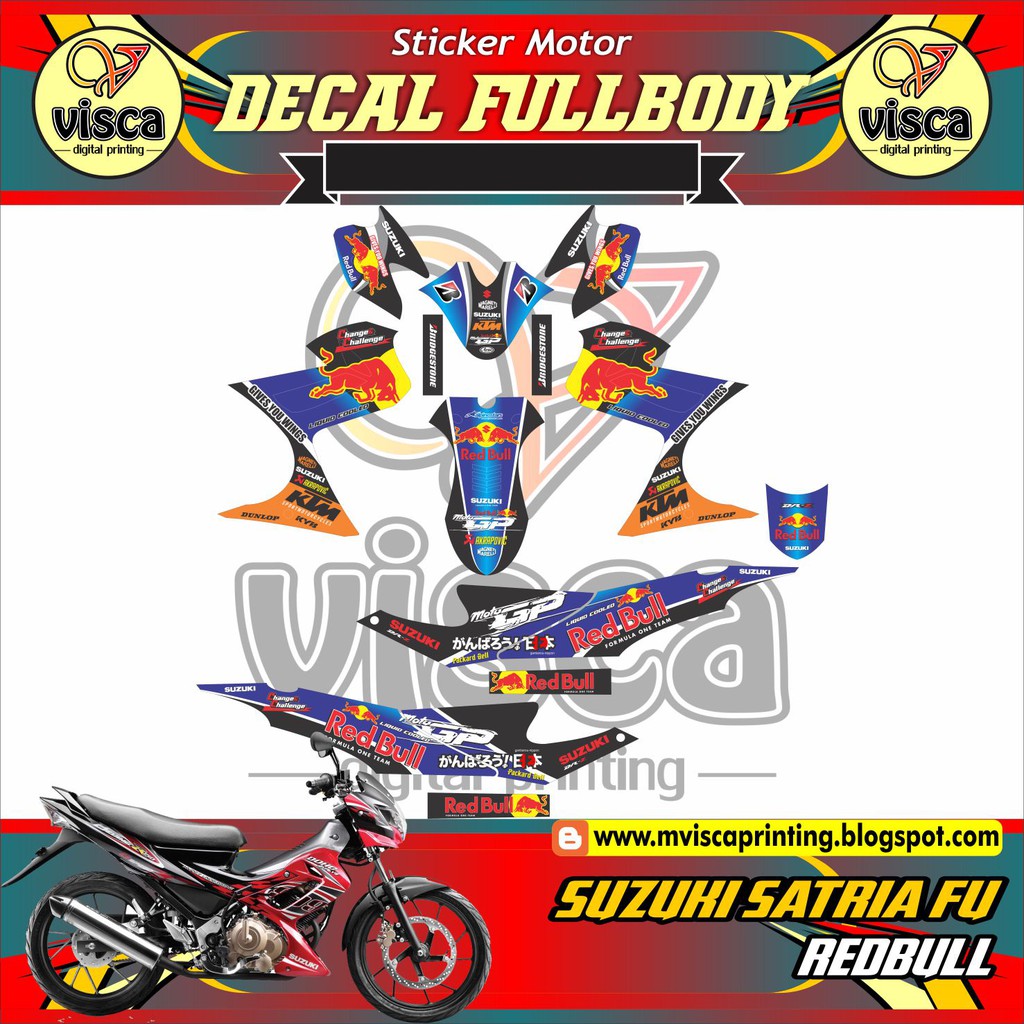 STIKER VARIASI MOTOR SATRIA FU DECAL STRIPING FULL BODY SATRIA FU REDBULL