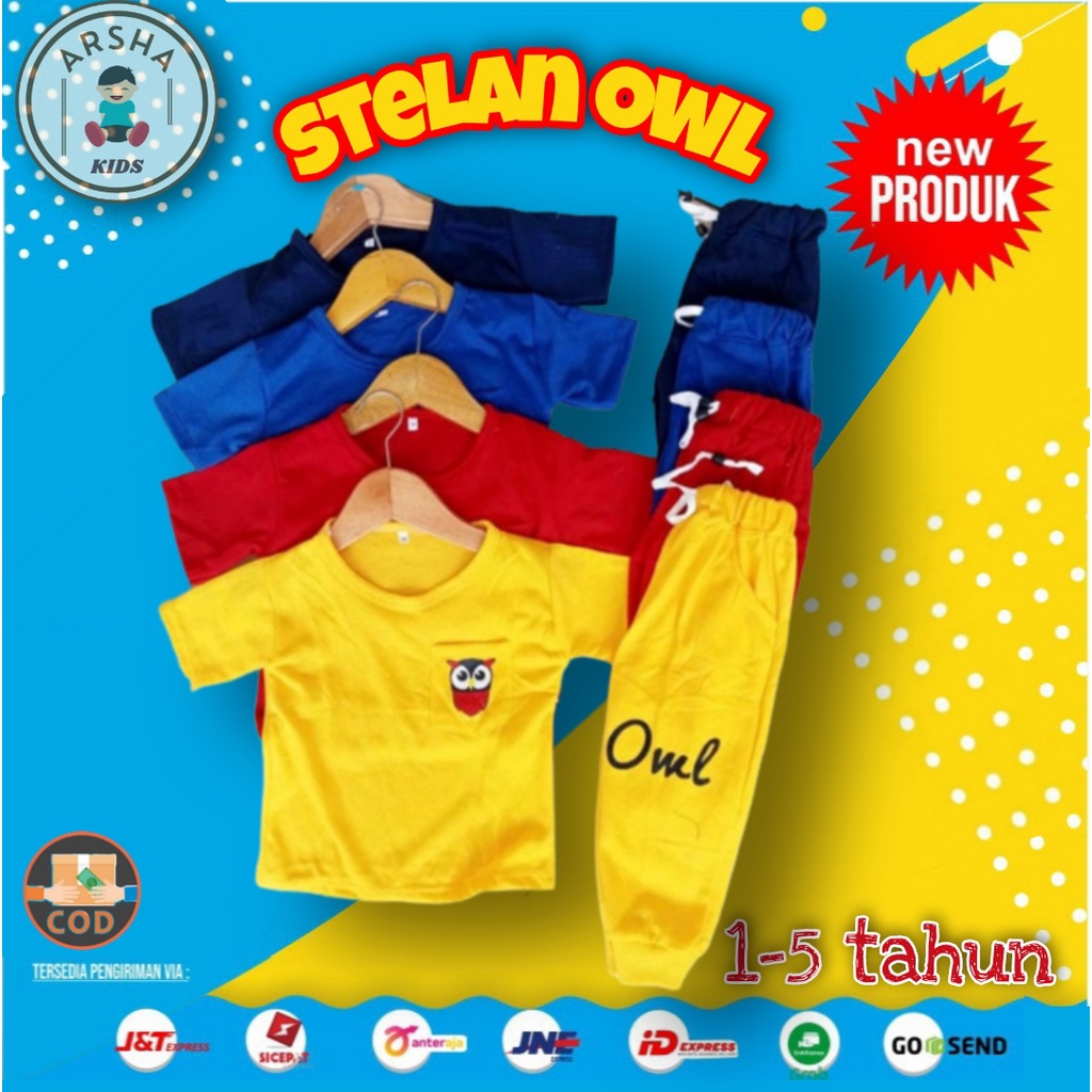 SETELAN ANAK LAKI LAKI PEREMPUAN 1-5 TAHUN ONE SET BAJU STELAN JOGER JOGGER ANAK OWL CELANA PANJANG