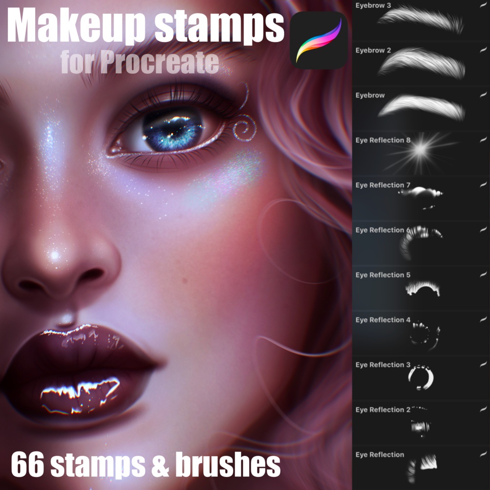 Procreate Brush - 66 Makeup and Facial Stamps for Procreate