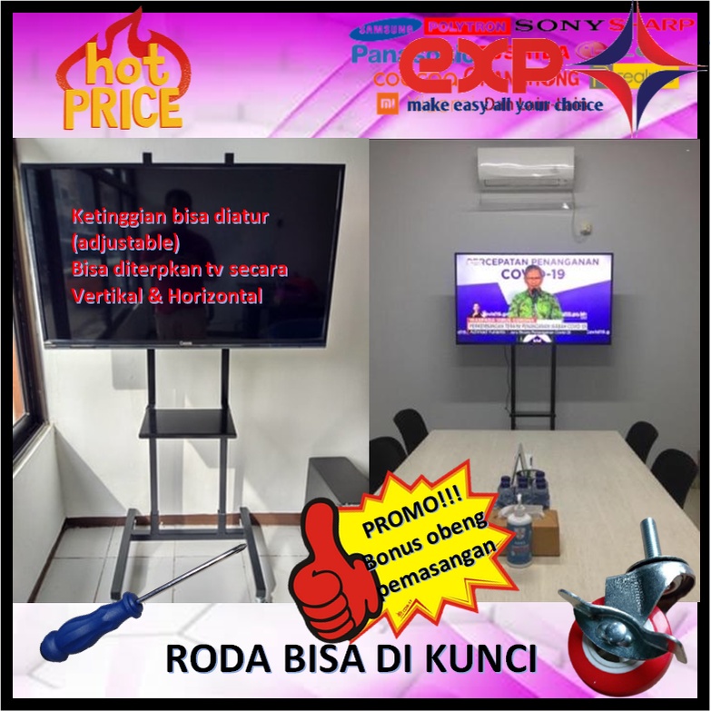 Garansi cocok!!! Bracket TV Standing 32&quot; s/d 65&quot; UNIVERSAL pakai RODA KOKOH 100% BESI MURNI-9