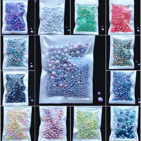 250Pcs Manik-Manik Mutiara Imitasi Bahan Akrilik Ukuran Campur 3 / 4 / 5 / 6 / 8mm Untuk Nail Art