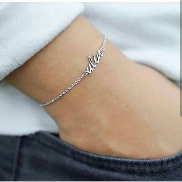 Gelang Ukir Nama Silver Monel Asli | Gelang Nama Lapis Emas | Gelang Nama Anti Karat