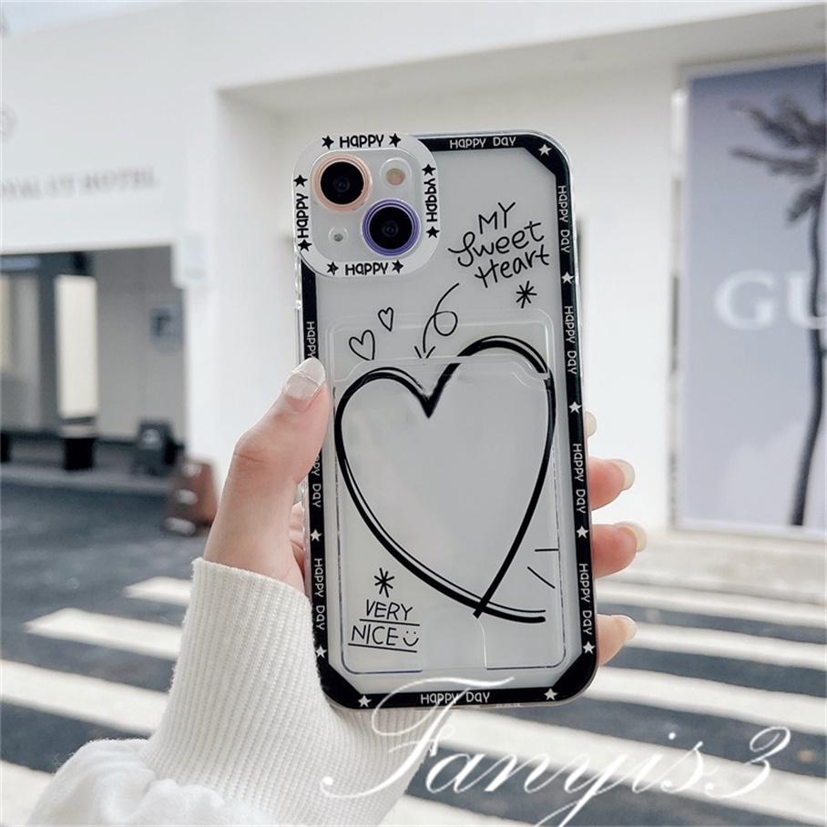 Vivo Y02 Y35 Y22 Y22s Y16 Y02s Y15A Y15S V27 V27e V27 Pro V25 V25e V23Pro V23e Y21 Y21s Y33s V21e Y20 Y20i Y12s Y17 Y12 Y11 Y15 Y1s Y91C Y30i Y51 Y31 Simple Line Love Card Holder Phone Case Clear TPU Soft Cover