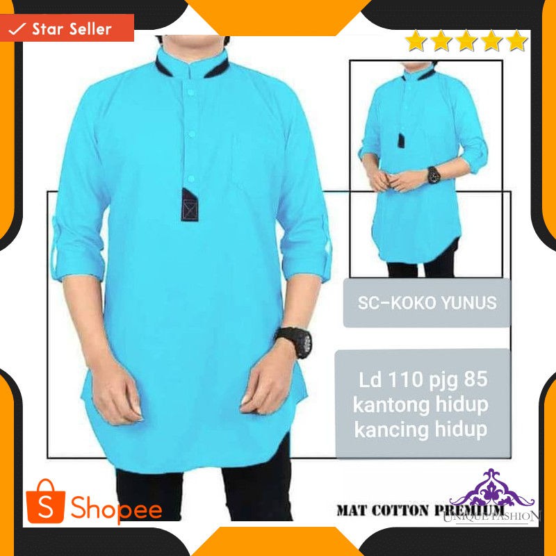 Koko Yunus Soft Biru Sc Baju Koko Pria Katun Biru Muda