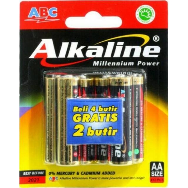 Batu Baterai / Battery ABC Alkaline AA - 6 Pcs - Beli 4 Gratis 2 Pcs