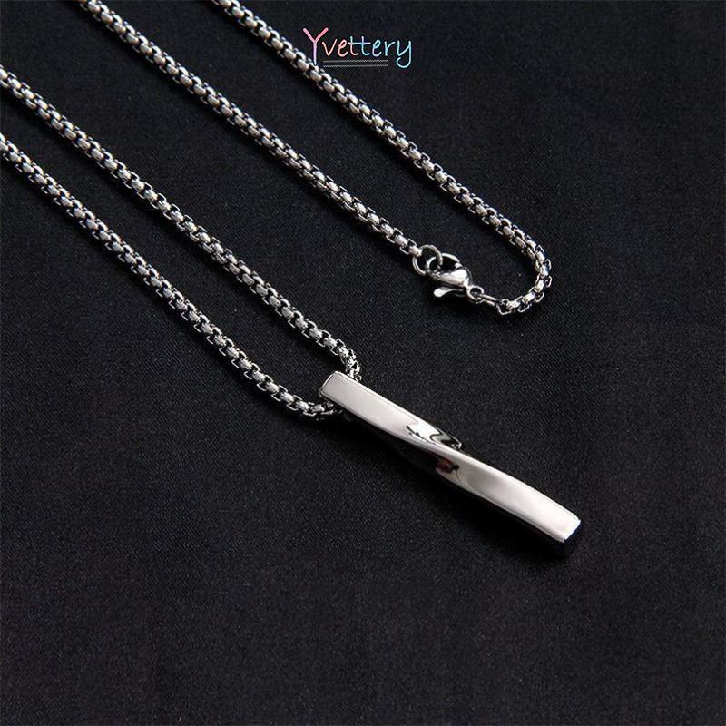 ❤️1 PCS Kalung Pria 65cm Titanium Asli Anti Karat Cowok Cewek Liontin Kotak Persegi Panjang Rantai Warna Silver Crom Gaya Korea Hip-hop Keren Necklace Pendant For Men Women Korean Aksesoris yy-4