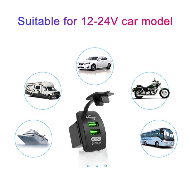 Adapter Charger Dual Port USB 12V-24V 5V 3.1A Tahan Air Dengan Indikator LED Untuk Mobil