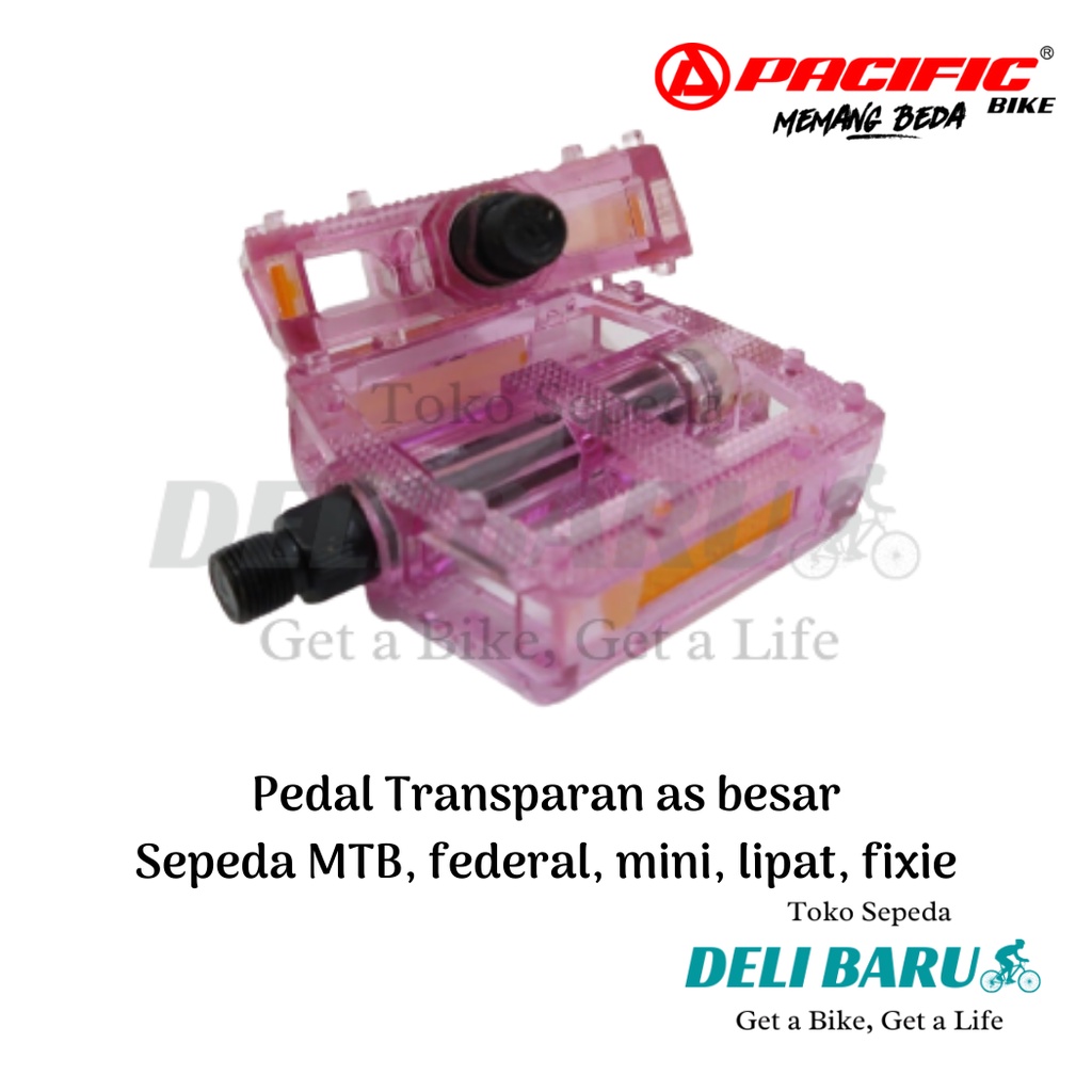 Pedal sepeda MTB RB fixie mini lipat transparan bening pacific as besar