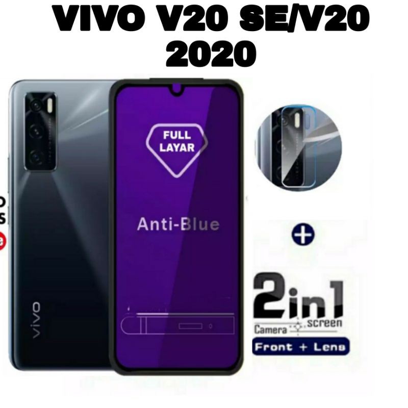 PROMO 2in1 Tempered Glass Blue VIVO V20 SE/V20 Anti Blue/Radiasi Plus Camera Protector