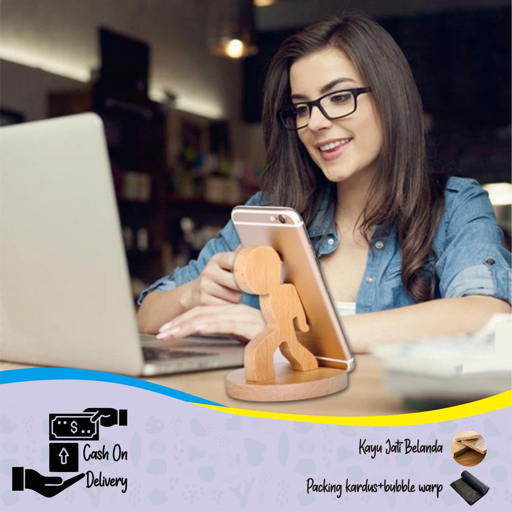 Stand HP Kayu Dudukan Handphone Kayu Karakter Standing Holder Ponsel Wood Sandaran Kayu
