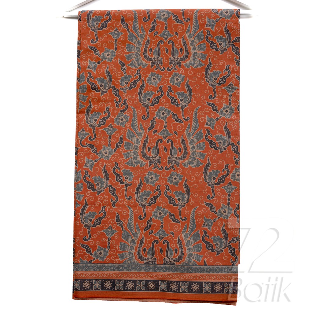 KAIN BATIK KATUN Premium Motif Sayap Warna Orange Oranye Oren 725182 Cap 72 Jarik Jarit Samping Kebat Panjang Batik Katun Modern Premium Bahan Seragam Batik Pernikahan Kantor Keluarga Murah Kamen Jadi Batik Bali Lembaran