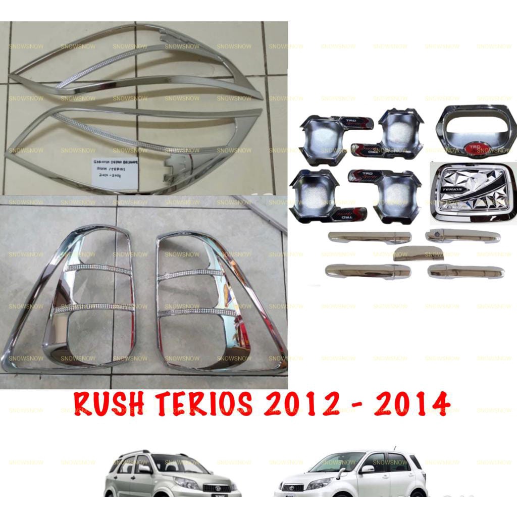 Paket Garnish Depan Belakang Outer Handle Tank Cover New Rush Terios Lama 2012 2014 TRD Hitam Chrome