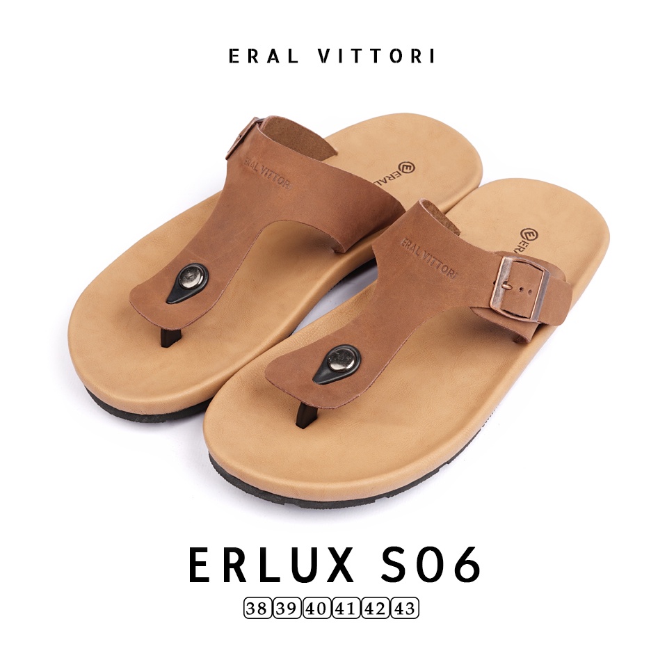 Eral Vittori - Erlux S06 Sandal Pria Kulit Santai Harian Tan