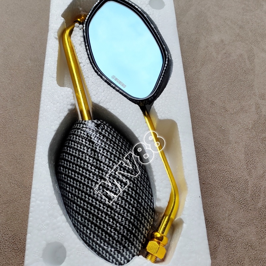 Spion motor model beat standar Honda yamaha Tangkai panjang bonus 1 pasang sambungan buat yamaha-Gold