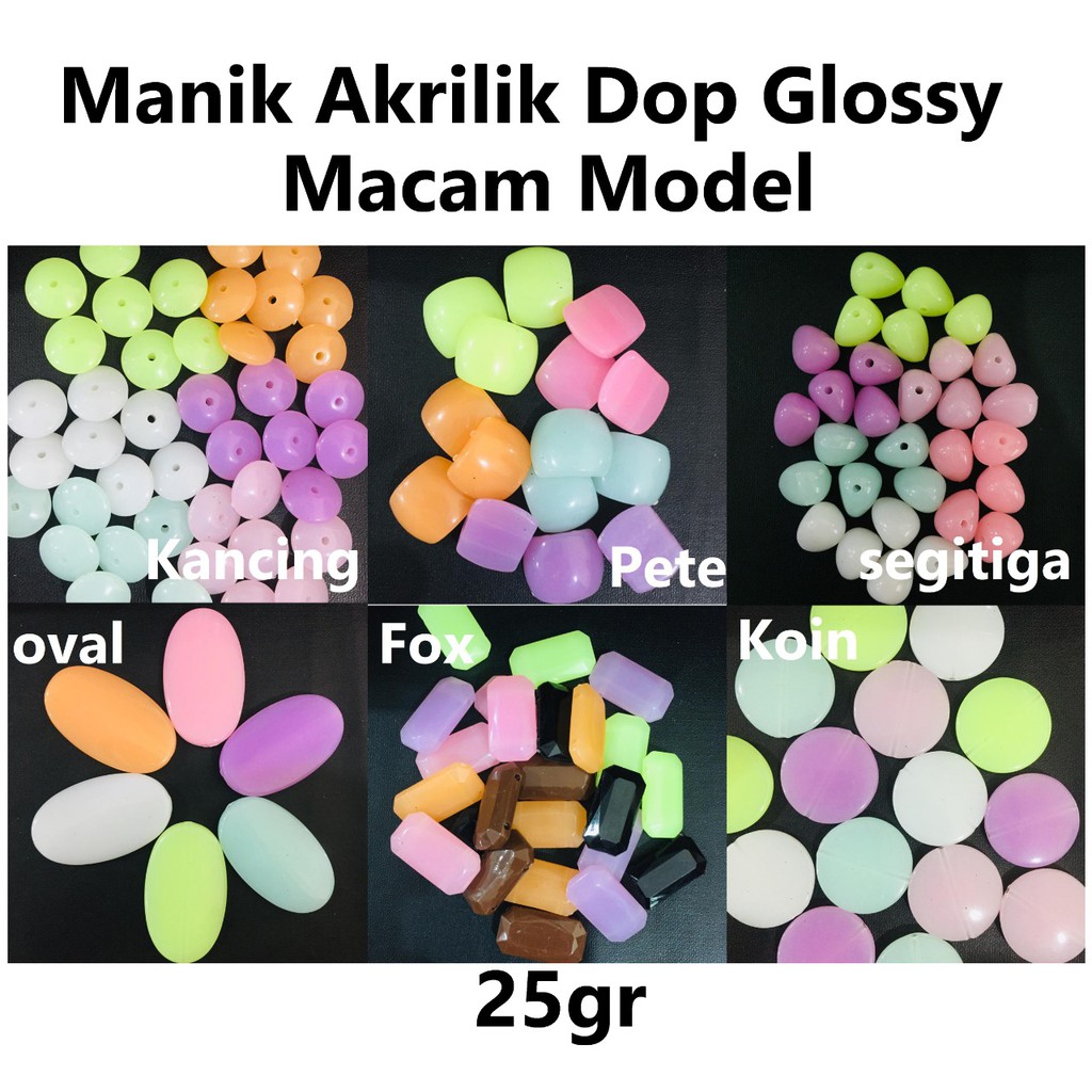 Manik Akrilik Dop Mengkilap/Glossy Macam Model Harga/25gr