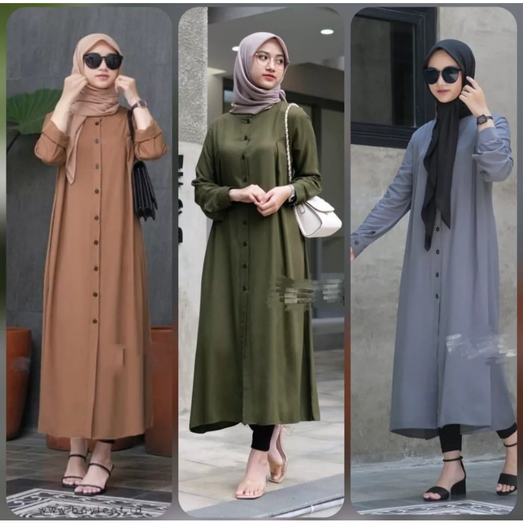 BAJU GAMIS RAYON POLOS TERBARU MODEL KEKINIAN FULL KANCING